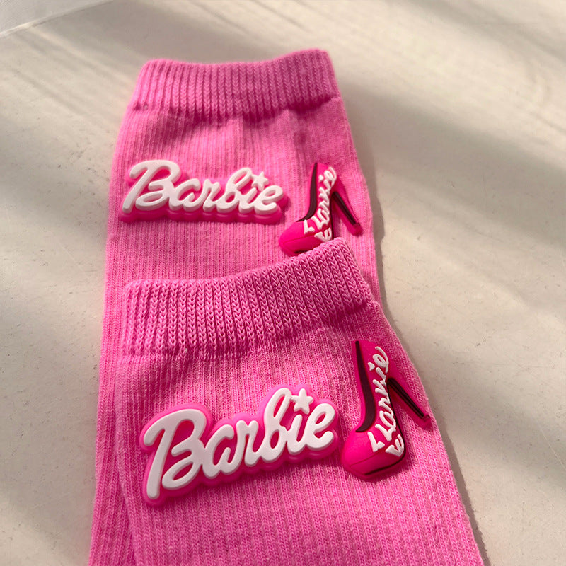 Barbie Pink Love Heart Knit Socks