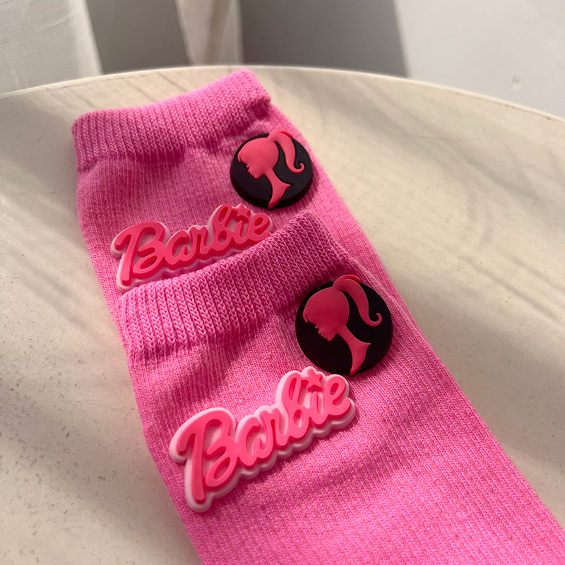 Barbie Pink Love Heart Knit Socks