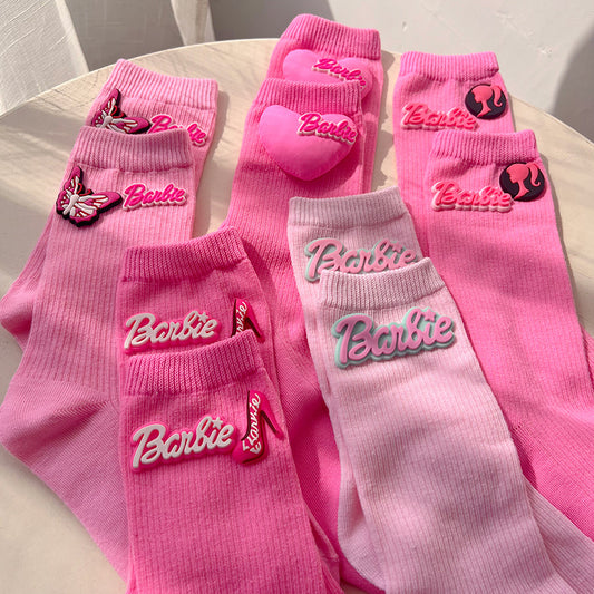 Barbie Pink Love Heart Knit Socks