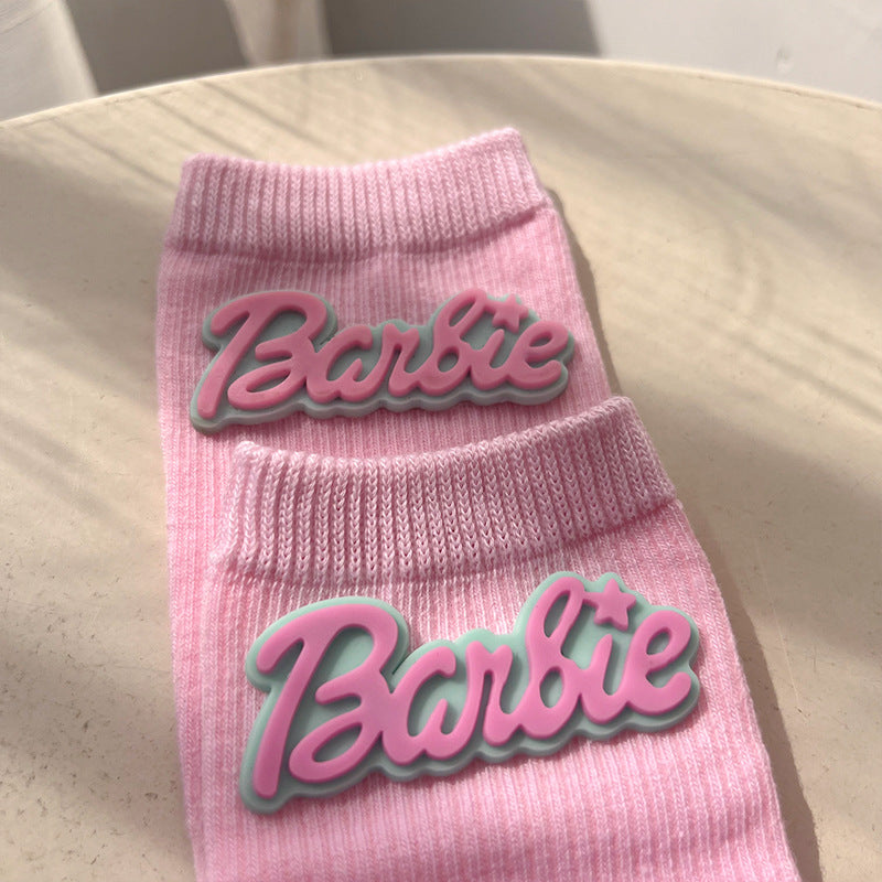 Barbie Pink Love Heart Knit Socks