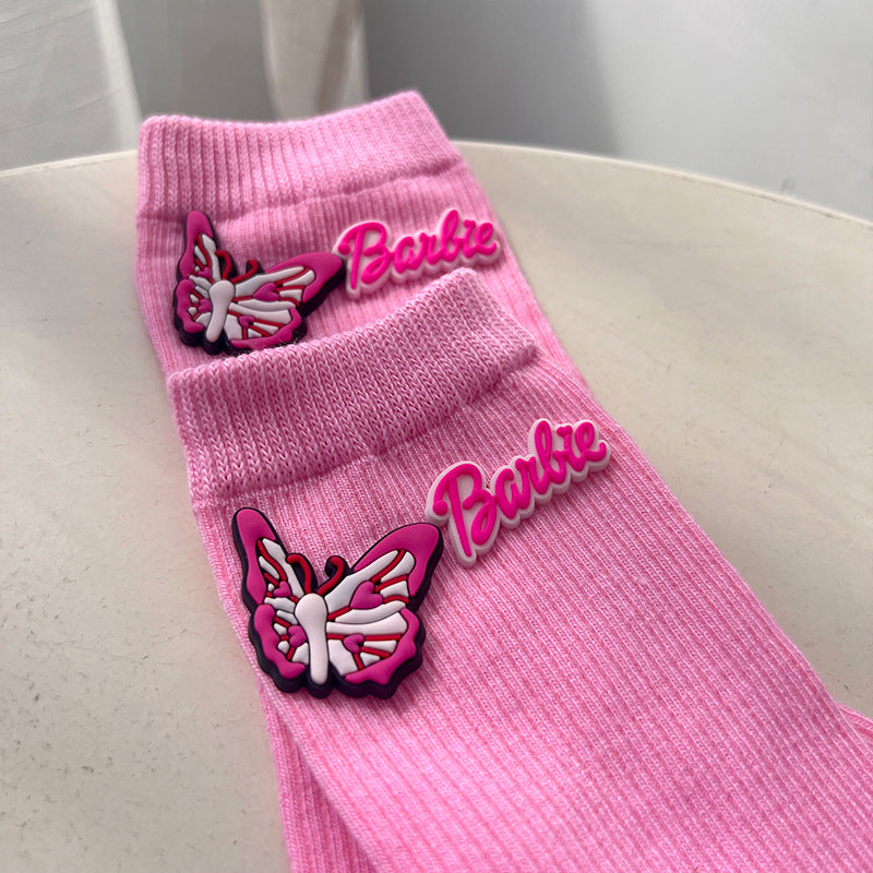 Barbie Pink Love Heart Knit Socks