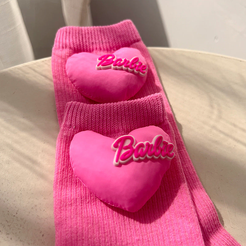 Barbie Pink Love Heart Knit Socks